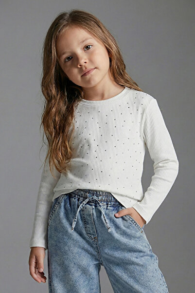 DMB BOYS & GIRLS Dmb Kız Çocuk Taşlı Badi 4-14 Yaş Krem