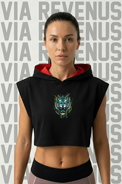 Vordevia Tiger Printed Zero Sleeve Hooded Sports Women's Crop Top