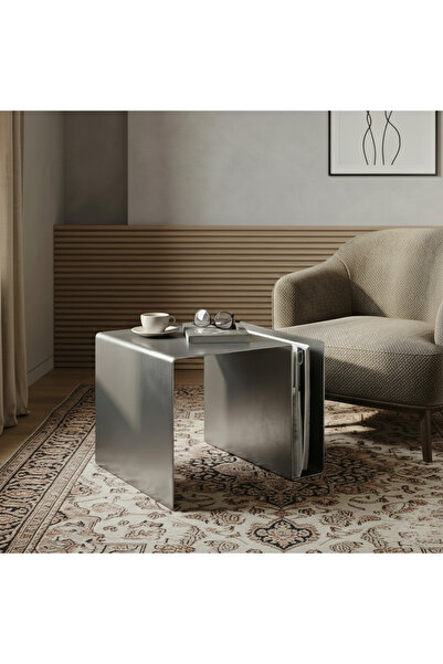 modilab Modern Metal Yan Sehpa /Dergilik Bölmeli /Minimal Orta Sehpa