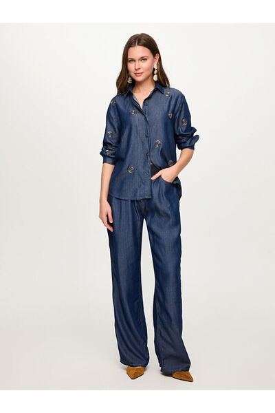 Faik Sönmez Boncuk Nakış Detaylı Lyocelli Jean Gömlek S26JGM003