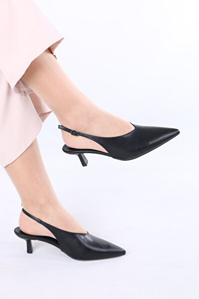 lolyvibe Kadın Sivri Burun Sırtı Açık Orta Topuklu Ayakkabı – Şık ve Klasik T...