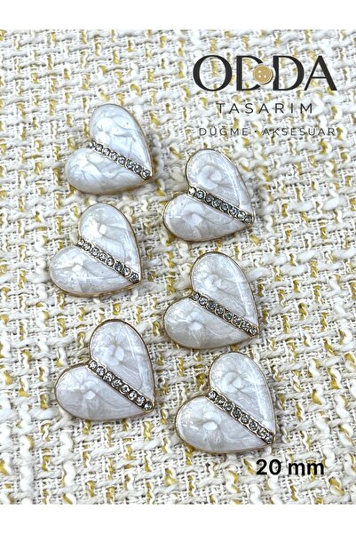 ODDA TASARIM ATÖLYESİ 23 mm ecru pearl epoxy and stone detailed heart gold bu...