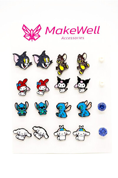 MakeWell Multiple Earring Set for Girls Kuromi Stitch Tom and Jerry Cat Owl L...