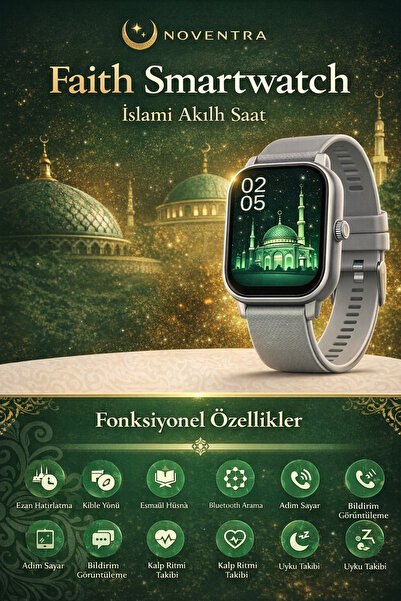 NOVENTRA Akıllı Saat Namaz Vakti Hatırlatmalı Kıble Pusulalı Kur’an Esma
