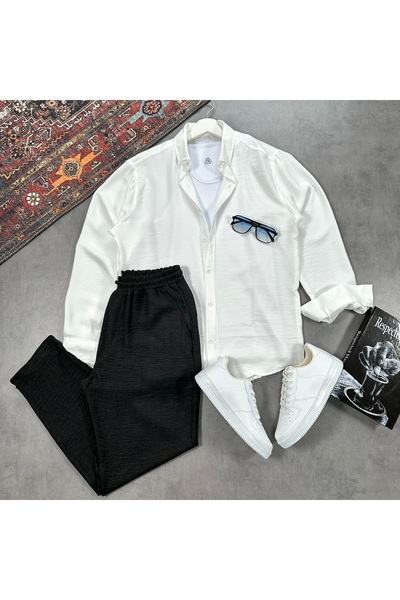 tetramoda Men's Linen Textured Shirt and Trousers Set, 2-Piece Set