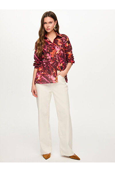 Faik Sönmez Tropik Desen Uzun Kol Pamuk Vual Gömlek S26GML049