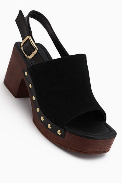 Limoya Cindy Black Suede Platform Heeled Women's Sandals