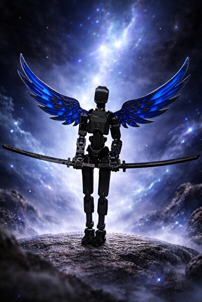 joybaskı Robot Dummy Siyah Mavi Kanatlı Oynar Eklemli Hareketli Oyuncak Aksiy...