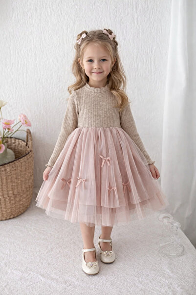 minikastore Kız Çocuk Tüllü Elbise Uzun Kollu Fiyonklu Prenses Elbise – Özel ...