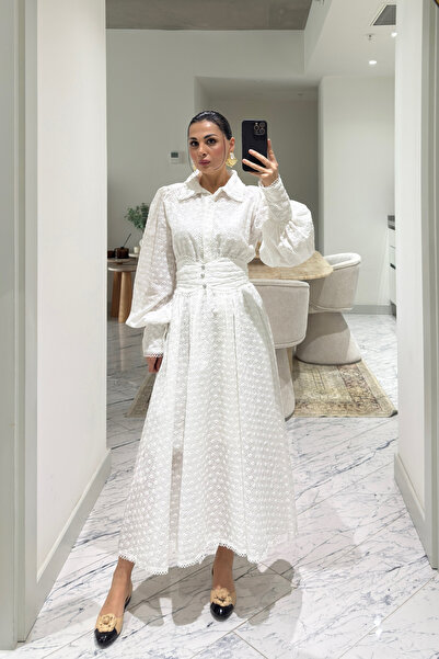 Seda Yalçın Atelier Dantel Motifli Midi Brode Elbise