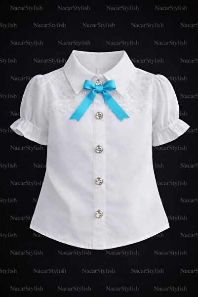 Nacar 23 Nisan 29 Ekim Gösteri Kıyafeti Kız Çocuk Yaka Dantel Detaylı Gömlek