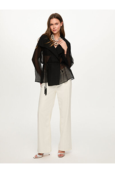 Faik Sönmez Kendinden Dokulu Beli Boncuk Kemer Detaylı Rahat Form Ceket S26CK...