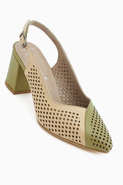 Limoya Cassie Genuine Leather Green Beige Heeled Women's Sandals