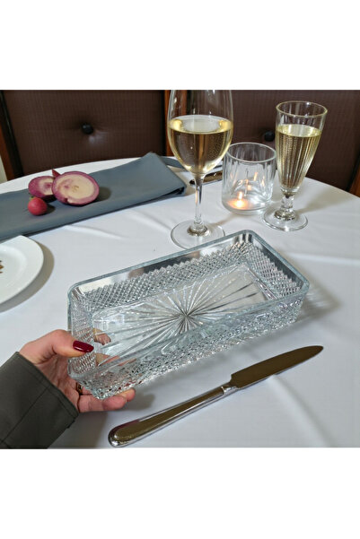 AYZ HOME Lüks El İşçiliği Kesme Kristal Cam Dikdörtgen Meze ve Sunum, Salata ...