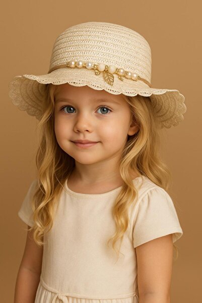 Katia&Bony Дівчача солом'яна капелюшка з бісерними аксесуарами, кремового кол...