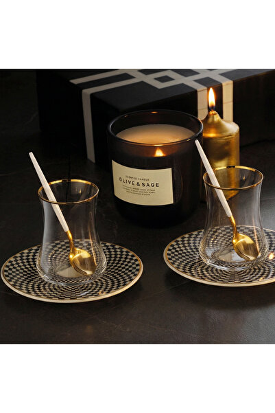 EVALIZA Dama Gold 12 Piece Tea Set for 6 People 150 Cc