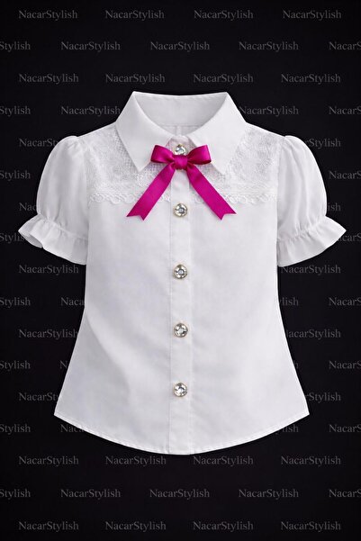 Nacar 23 Nisan 29 Ekim Gösteri Kıyafeti Kız Çocuk Yaka Dantel Detaylı Gömlek