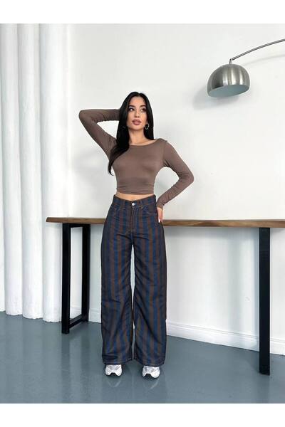 D'RECCY Women's Striped Detail Jean Look Trend Pants