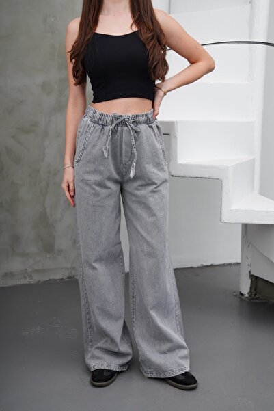 DENİKK Elastic Waist / Lace-Up Kot Denim Jean Palazzo Comfortable Fit Pants