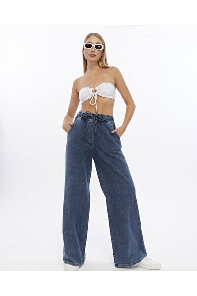DENİKK Elastic Waist / Lace-Up Kot Denim Jean Palazzo Comfortable Fit Pants