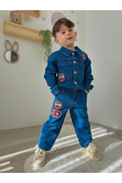 Joui Co Printed Denim Suit for Children 100% Cotton Double Combination Trend ...