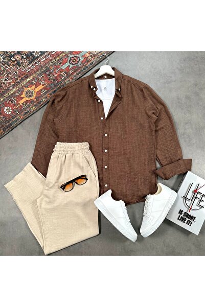 tetramoda Men's Linen Textured Shirt and Trousers Set, 2-Piece Set