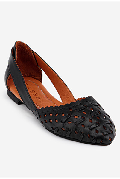 Dasha Women's black genuine Leather Ballet Flats with cutouts