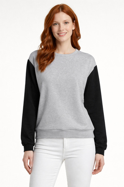 Neden Tekstil Gray Black Color Block Sporty Sweater