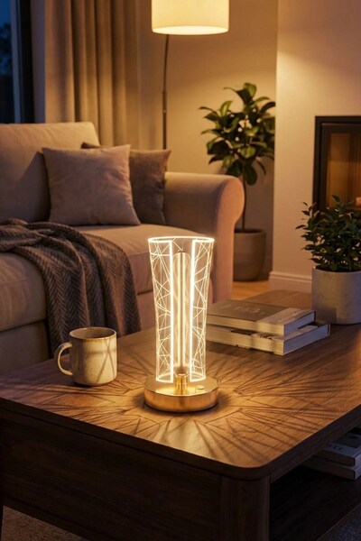 Buffer ® İki Yandan Kavisli Silindirik Geometrik Çizgi Model Kristal LED Masa...