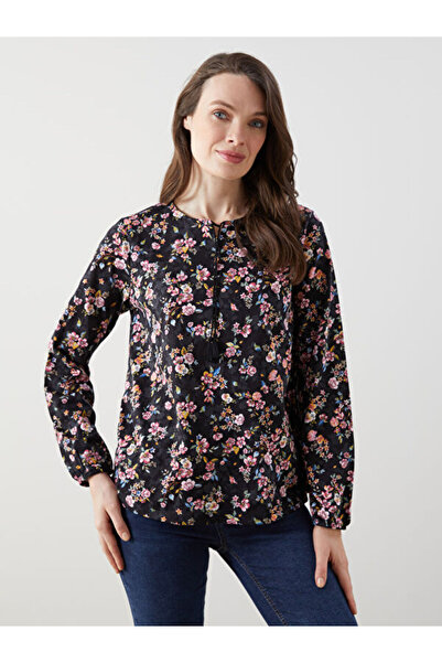 LC Waikiki بلوزة نسائية مزينة بالزهور وياقة روبا مربوطة من UZG STORE