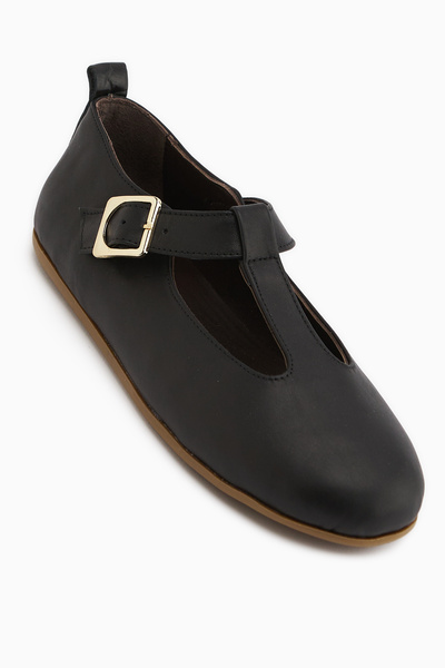 Limoya Balerini de damă Danni din piele naturală, negri, cu curea