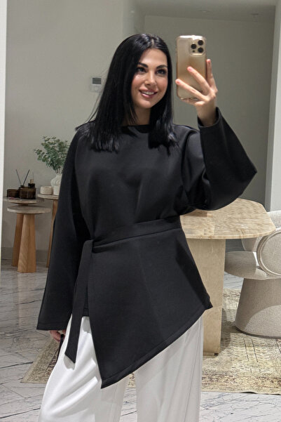Seda Yalçın Atelier Bağlama Parçalı Scuba Siyah Bluz