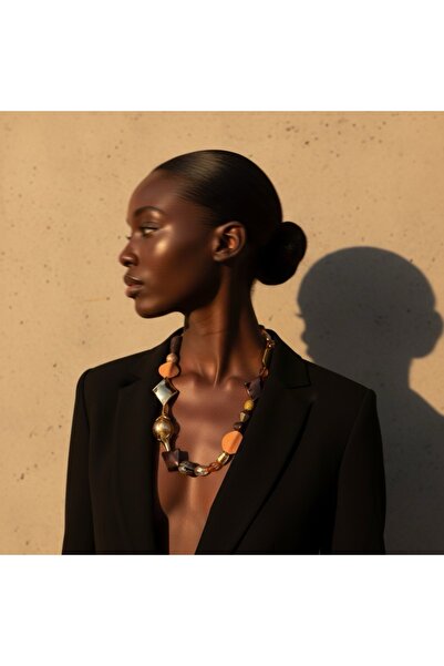 COCOSH TAKI Orange Brown and Gold Detailed Large Beaded Custom Design Necklace