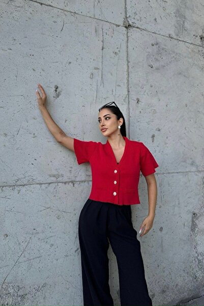 Auroveen V-Neck Short-Sleeved Buttoned Knitwear Cardigan Av2020