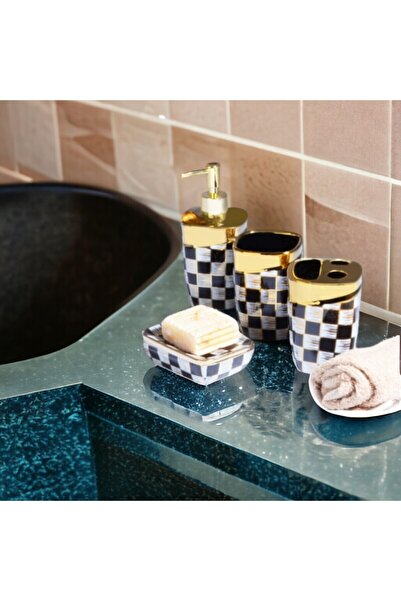 FeyzaDesign Şık ve dayanıklı 4'lü porselen banyo seti, modern tasarım ve fonk...