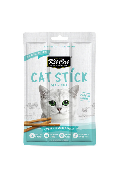 Kit Cat أعواد للقطط - دجاج وتوت بري، 15 غرام، عبوة من 6 قطع