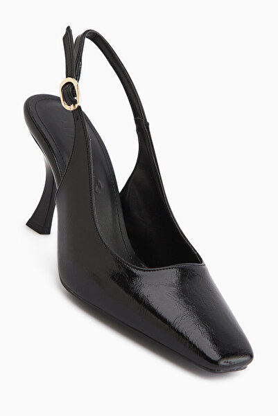 Limoya Senja Siyah Küt Burunlu Kadın Topuklu Ayakkabı