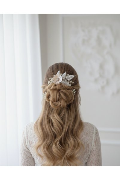 Mirnova Pink Flower Model Bridal Comb Buckle-Comb Buckle-Bridal Crown(1 Piece)