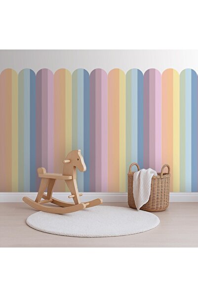 DECOMALL PP-83 Kemerli Çizgili Yarım Duvar Sticker – Bebek & Çocuk Odası Kendinden Yapışkanlı Duvar Dekoru