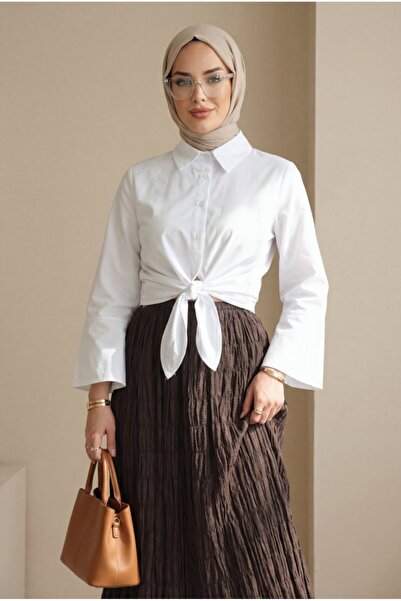 COjans Tie-Waist Spanish Sleeve Poplin Shirt Blouse -White