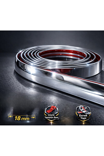 SİVOR Fiat / Tofaş Tipo Uyumlu Yapışkanlı 18mm 5 Metre Krom Nikelaj Trim Şeri...