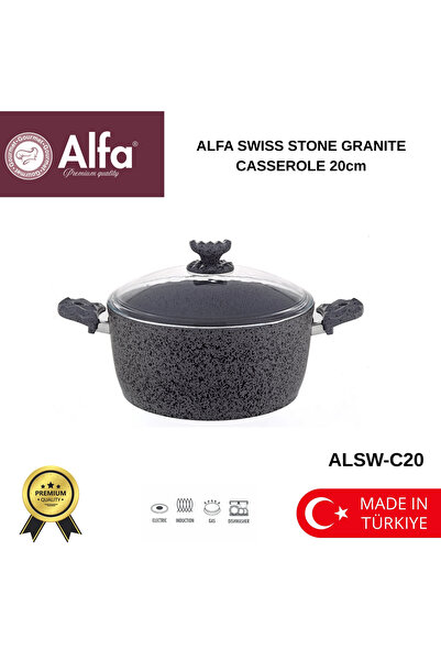 Alfa Granite Casserole Pot Swiss Stone 20cm | Non-Stick | Induction Compatibl...