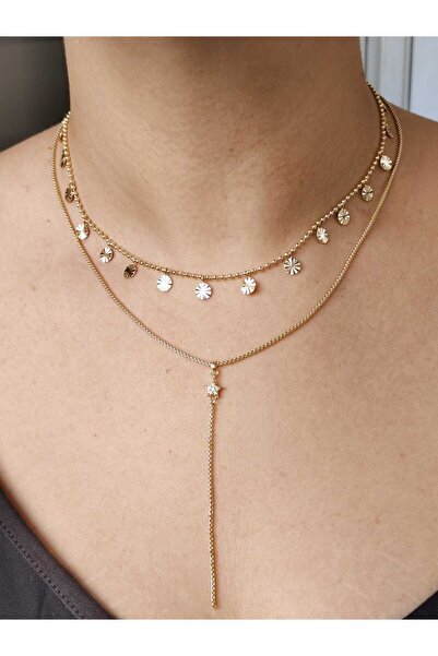 Tuel Minimal Layered Gold Steel Necklace – Star Figured