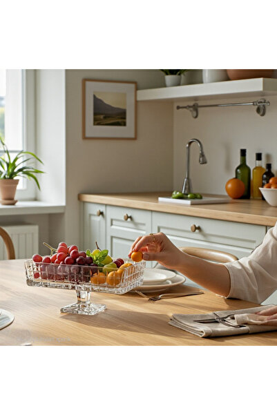 Glowvera Handcrafted Cut Crystal Glass Rectangular Serving Bowl & Mezzanine D...