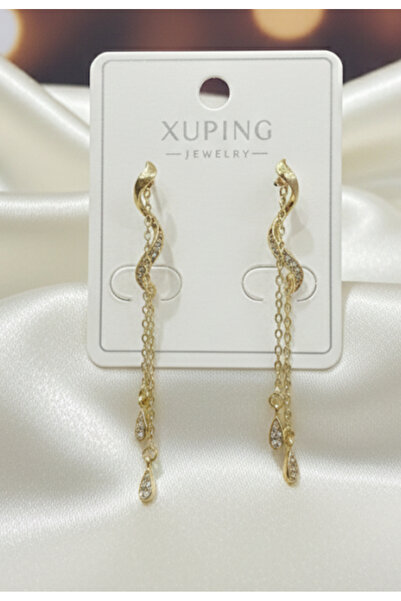 Zihintaşı Atölyesi Zircon Stone Detailed Gold Color Pendant Earrings