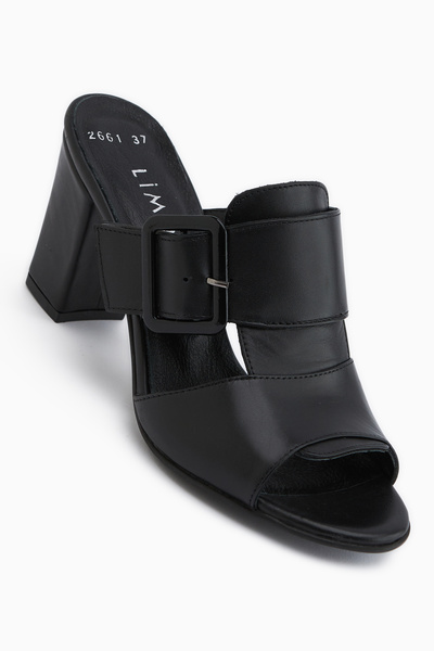 Limoya Ansa Genuine Leather Black Heeled Women's Slippers