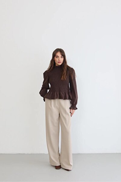 ALVOR Women's Vintage Style Gipe Detailed Balloon Sleeve Stylish Blouse