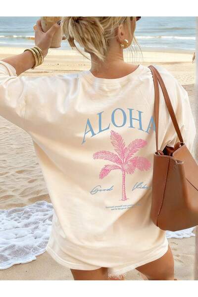 Velostra Women's Palm Tree Printed Oversize Comfortable Daily Use Combed Cott...