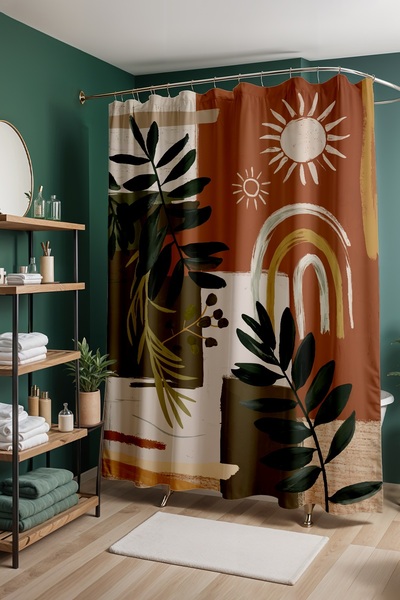 EVPANYA Perdeau de baie, perdea de duș cu model Bohemian Day and Leaves, perd...