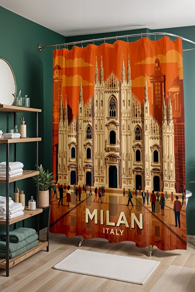 EVPANYA Perdeau de baie, Perdeau de duș cu model Milano Breeze, Perdeau pentr...